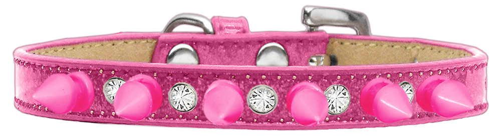 Crystal and Bright Pink Spikes Dog Collar Pink Ice Cream Size 14